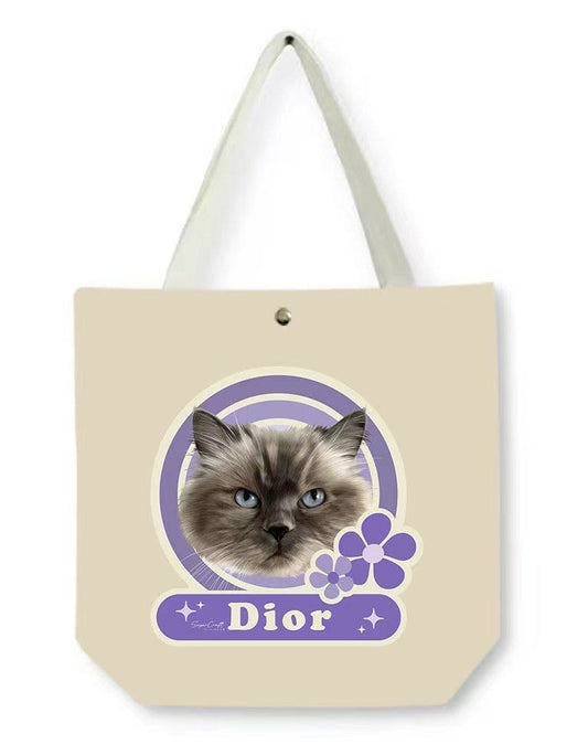 Personalized Pet Portrait Canvas Tote Bag – Custom Pet Face Bag for Dog and Cat Lovers