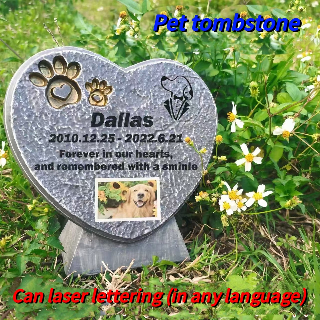 Pet Memorial Headstone – Custom Engraved Grave Marker for Dogs, Cats, and Other Pets