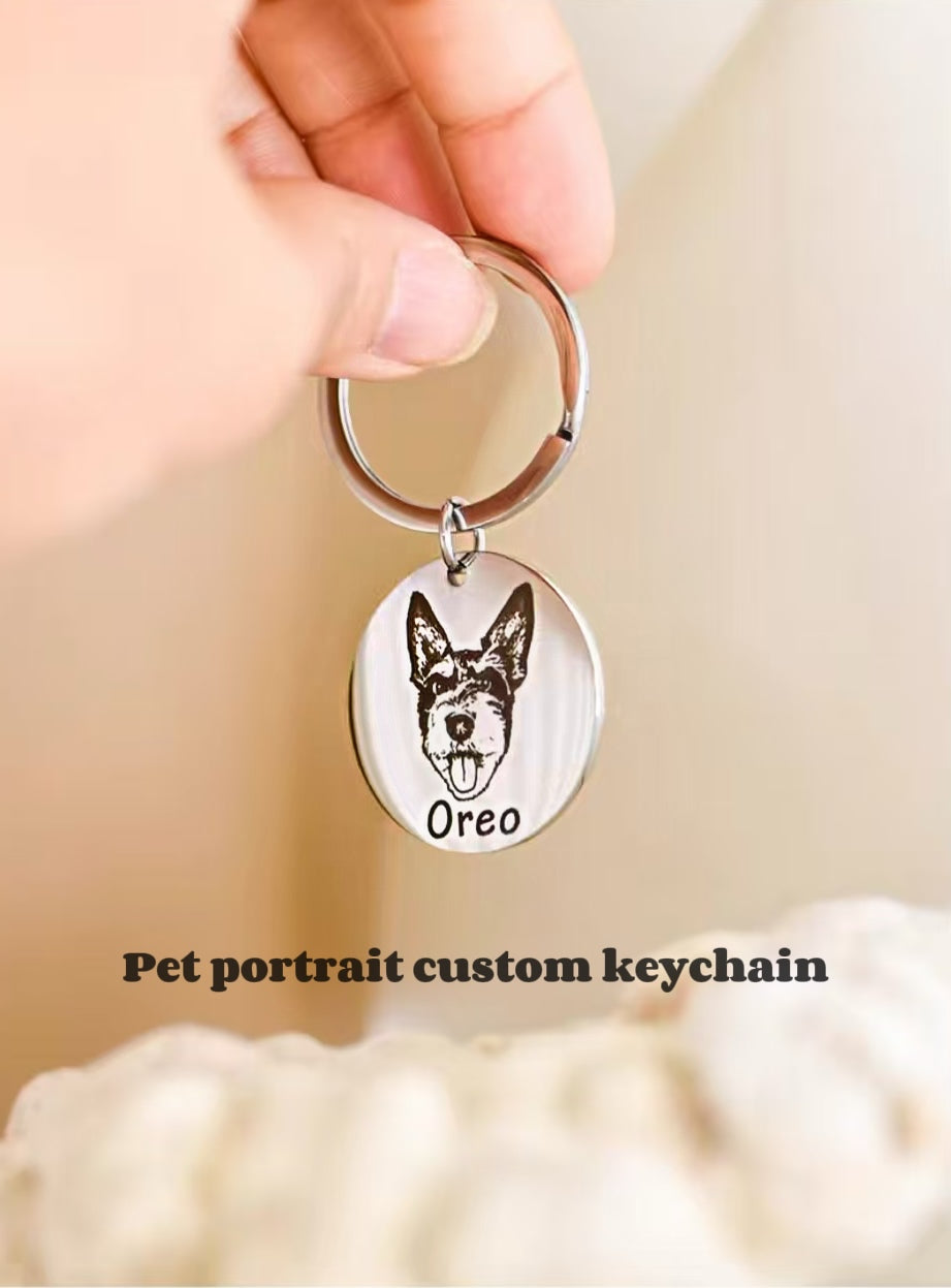 Custom Pet Photo Keychain | Personalized Pet Portrait Key Ring | Unique Gift for Pet Lovers